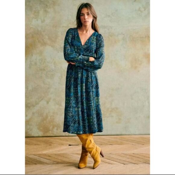 Sézane Prunelle Silk Midi Dress in Arizona Print Size 34/US 2 - Picture 2 of 14